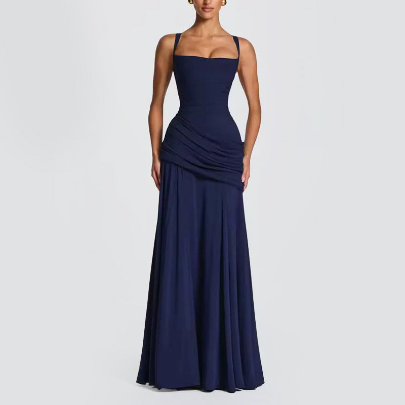 Katy - Women's Sweetheart Neck Shirred Maxi Dress