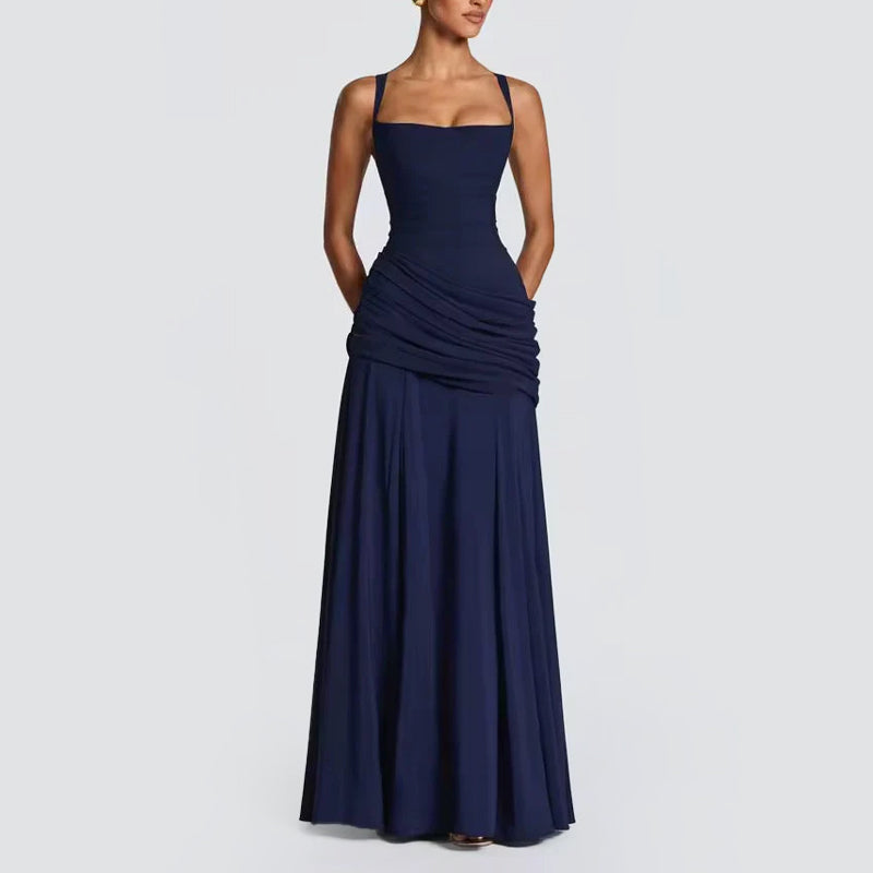 Katy - Women's Sweetheart Neck Shirred Maxi Dress
