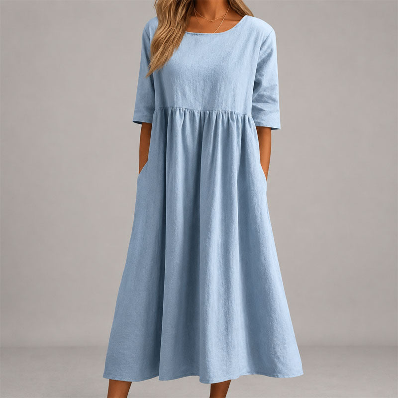 Kenzie - Women's Relaxed Gathered Waist Midi Dress