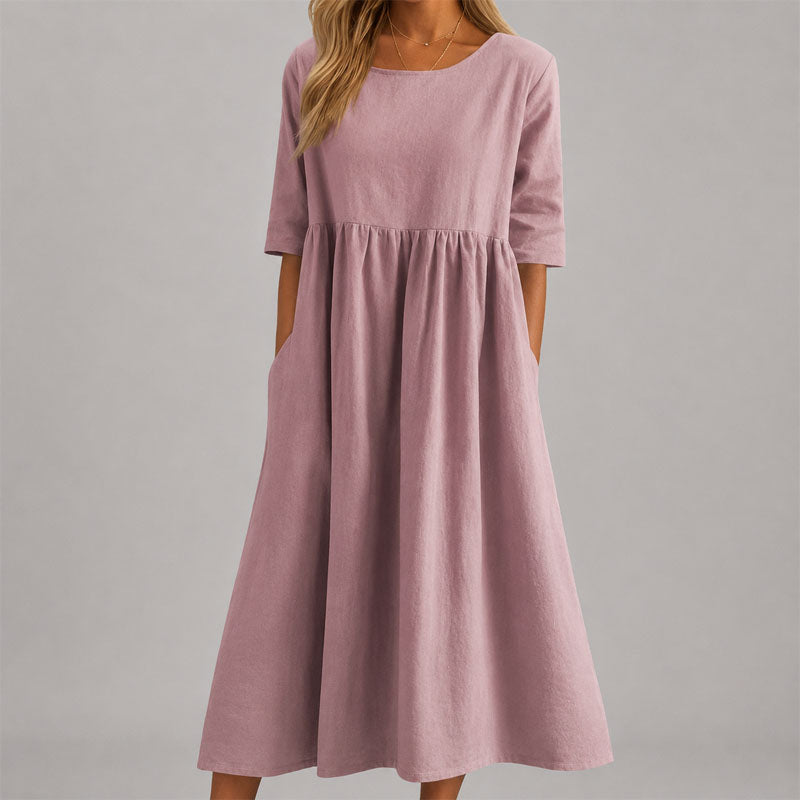 Kenzie - Women's Relaxed Gathered Waist Midi Dress