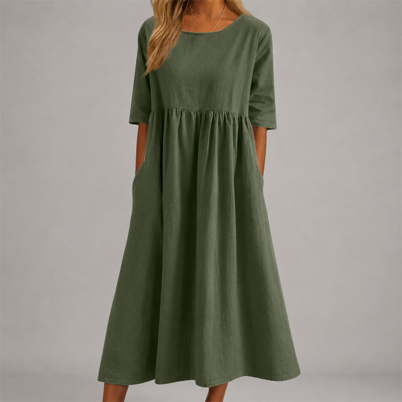Kenzie - Women's Relaxed Gathered Waist Midi Dress