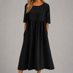 Kenzie - Women's Relaxed Gathered Waist Midi Dress