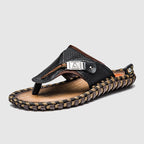 Kevin - Men’s Casual Leather Sandals with Braided Edge