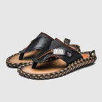 Kevin - Men’s Casual Leather Sandals with Braided Edge