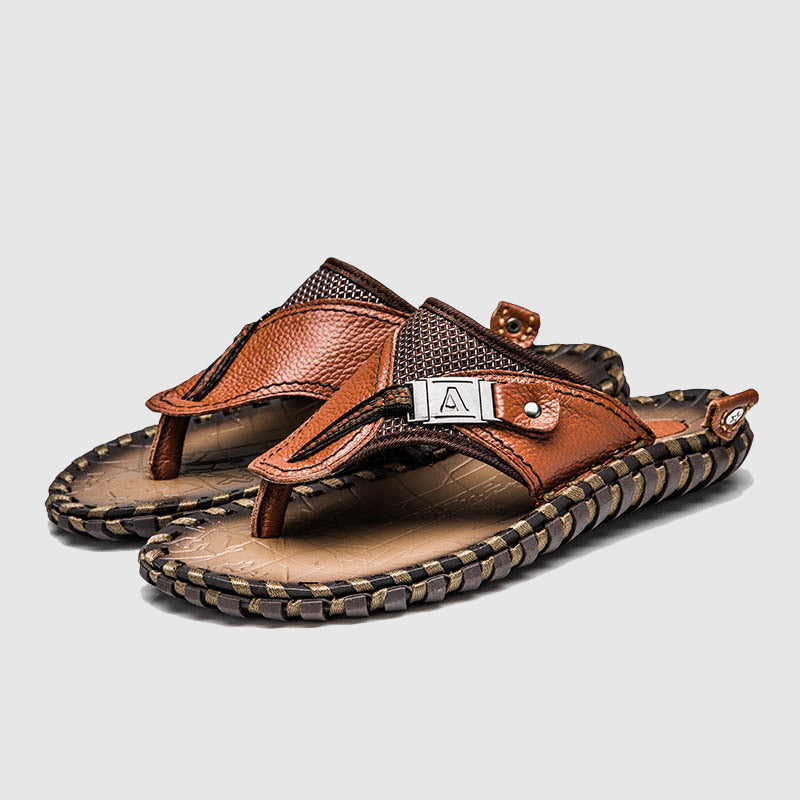 Kevin - Men’s Casual Leather Sandals with Braided Edge