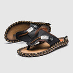 Kevin - Men’s Casual Leather Sandals with Braided Edge