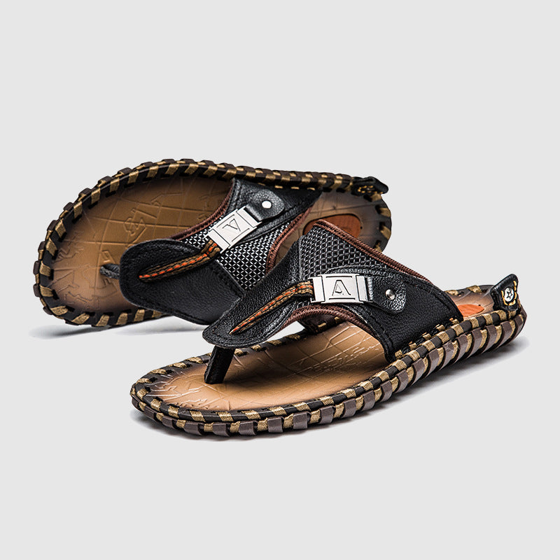 Kevin - Men’s Casual Leather Sandals with Braided Edge