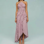 Kylee - Women's Pleated Ruffle Halter Maxi Dress