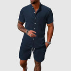 Logan - Men's Textured Button Shirt And Shorts Set