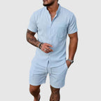 Logan - Men's Textured Button Shirt And Shorts Set