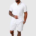 Logan - Men's Textured Button Shirt And Shorts Set