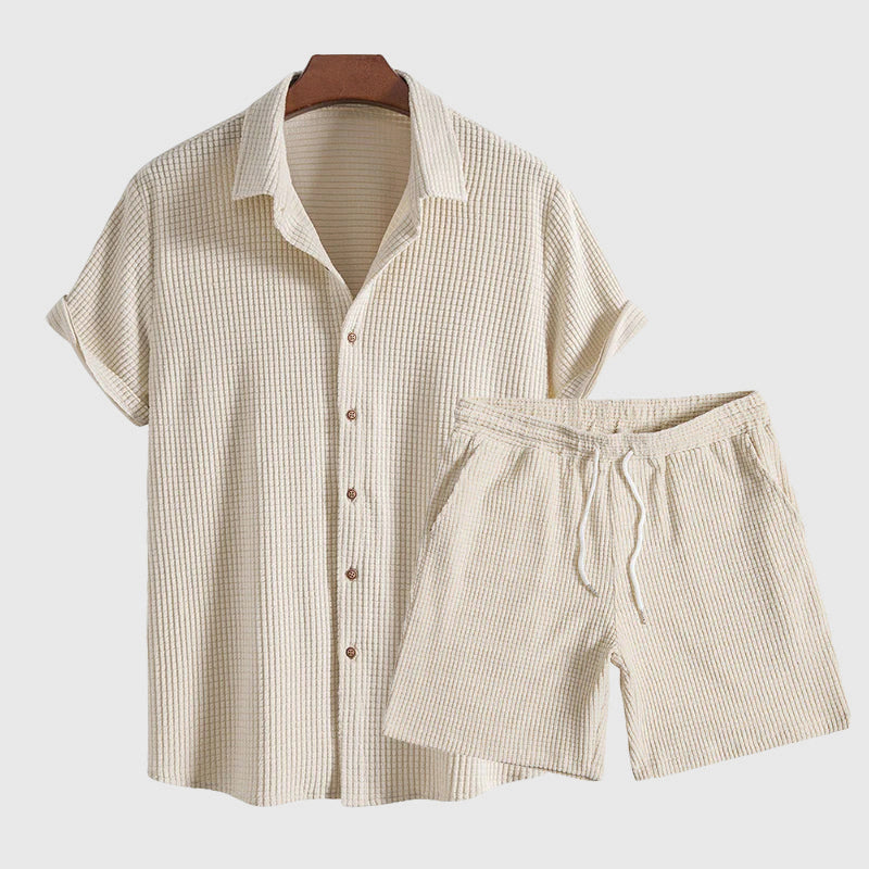 Logan - Men’s Short Sleeve Button Down Shirt Shorts Set