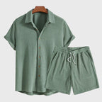 Logan - Men’s Short Sleeve Button Down Shirt Shorts Set