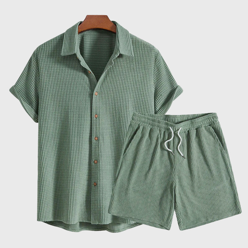 Logan - Men’s Short Sleeve Button Down Shirt Shorts Set