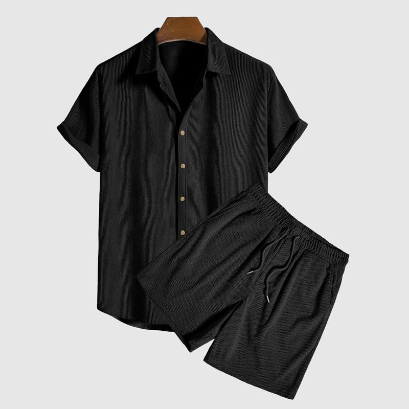 Logan - Men’s Short Sleeve Button Down Shirt Shorts Set