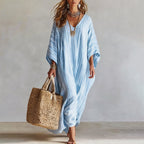 Lucille - Women's Linen Look Flowing Kaftan Maxi Dress