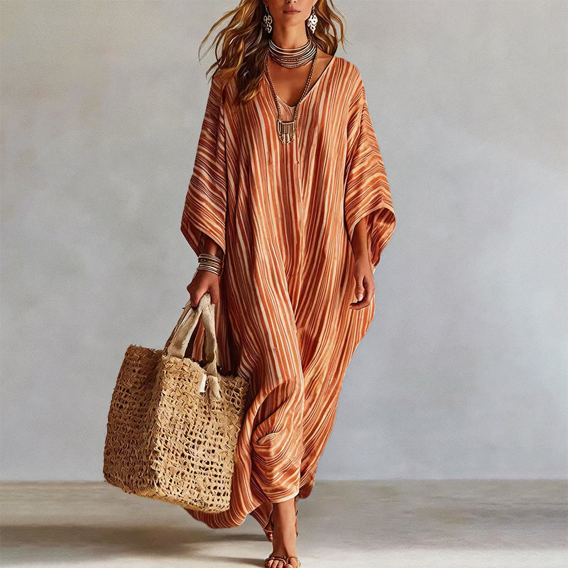 Lucille - Women's Linen Look Flowing Kaftan Maxi Dress