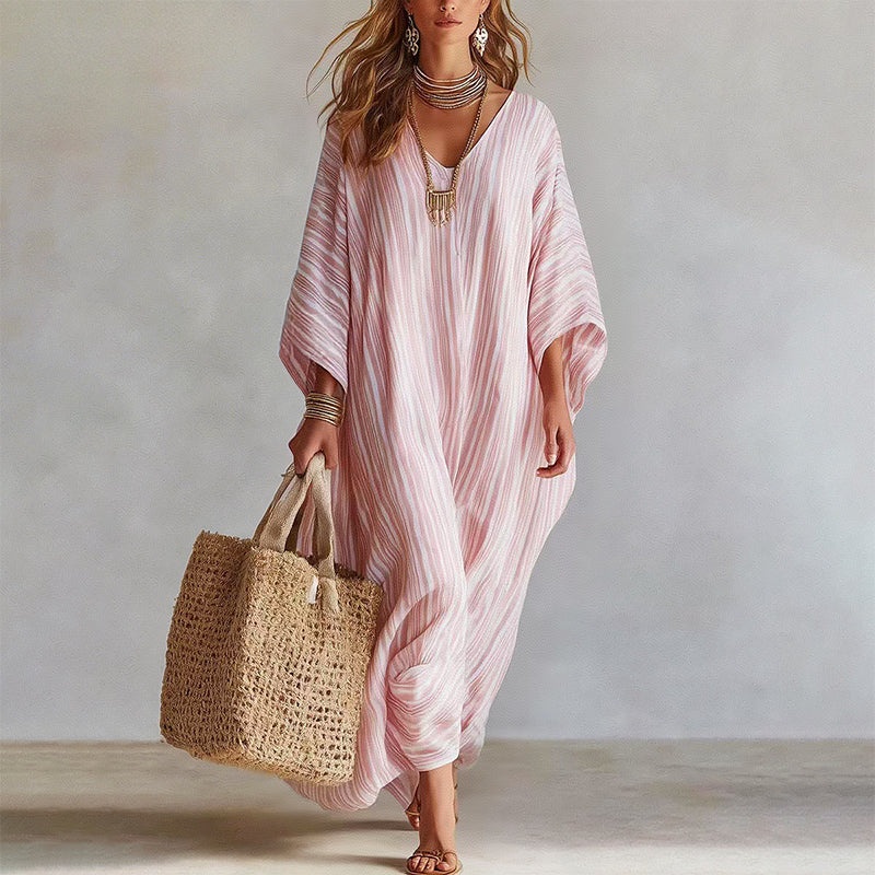 Lucille - Women's Linen Look Flowing Kaftan Maxi Dress