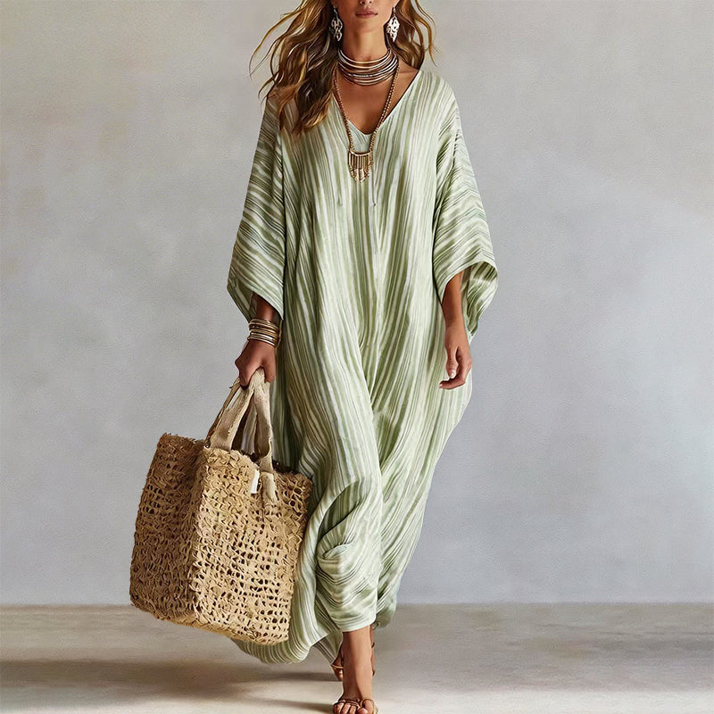 Lucille - Women's Linen Look Flowing Kaftan Maxi Dress