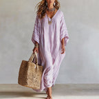 Lucille - Women's Linen Look Flowing Kaftan Maxi Dress