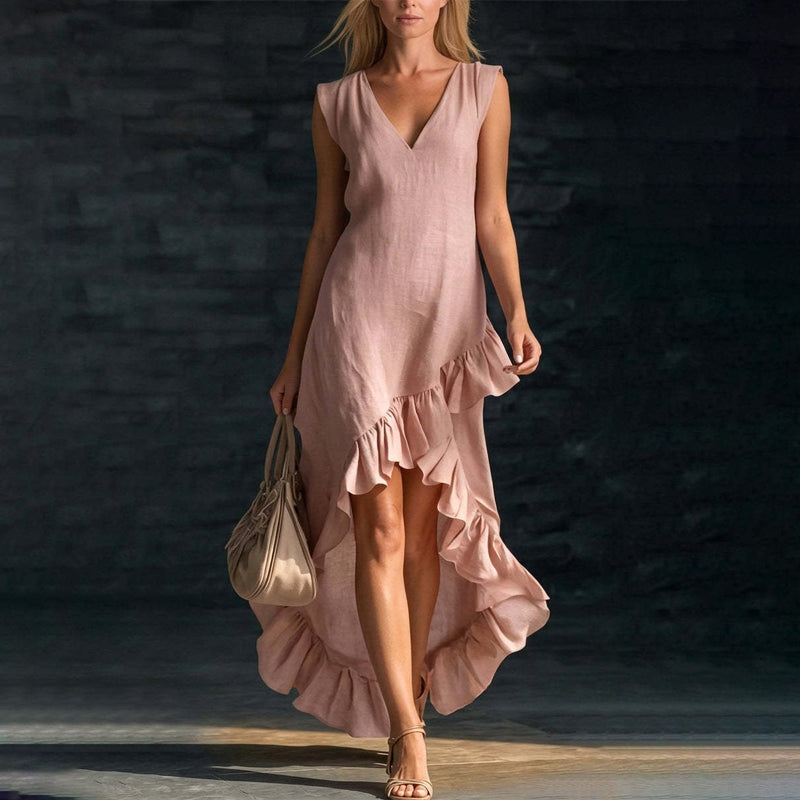 Madelynn - Women's Asymmetric Ruffle Hem Midi Dress