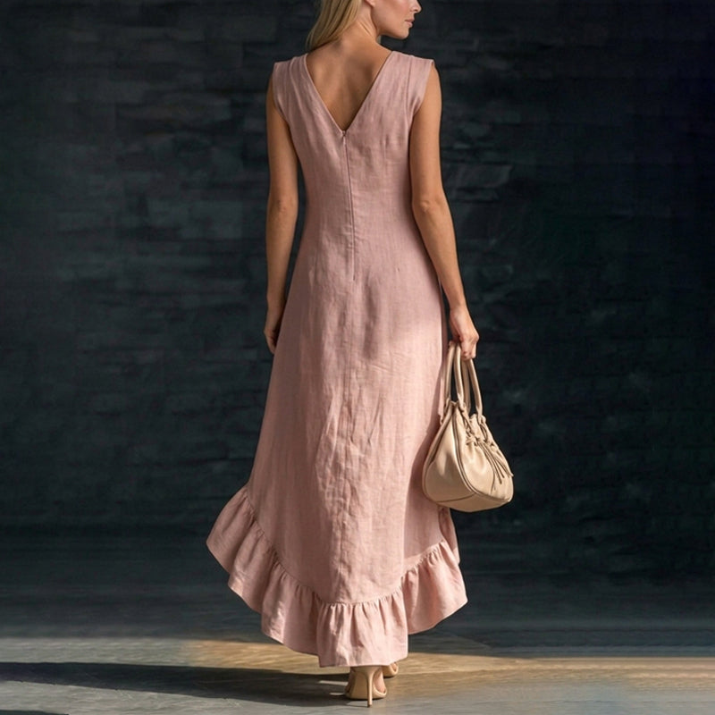 Madelynn - Women's Asymmetric Ruffle Hem Midi Dress