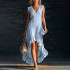 Madelynn - Women's Asymmetric Ruffle Hem Midi Dress