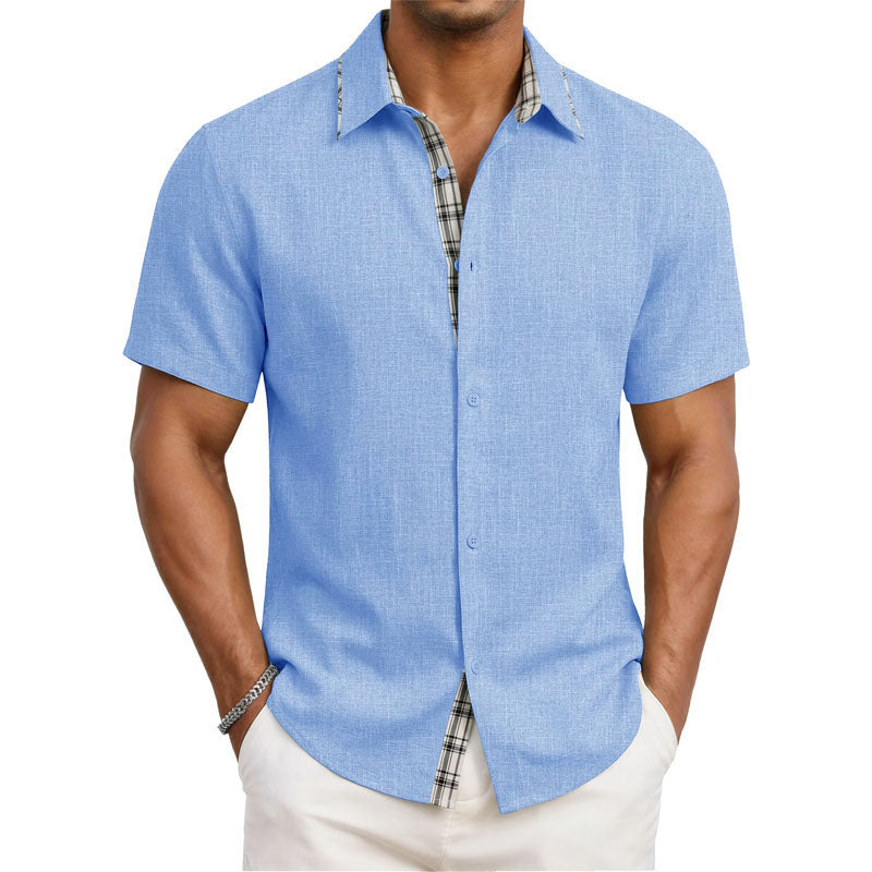 Marcus - Men’s Plaid Trim Short Sleeve Button-Up Shirt