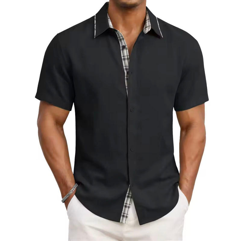 Marcus - Men’s Plaid Trim Short Sleeve Button-Up Shirt