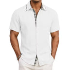 Marcus - Men’s Plaid Trim Short Sleeve Button-Up Shirt