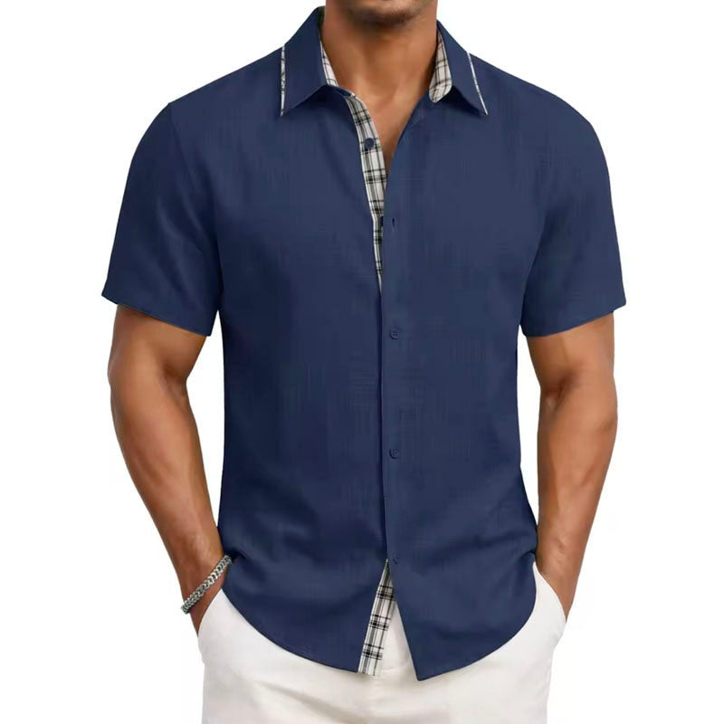 Marcus - Men’s Plaid Trim Short Sleeve Button-Up Shirt