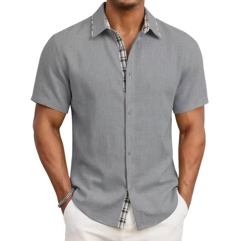 Marcus - Men’s Plaid Trim Short Sleeve Button-Up Shirt