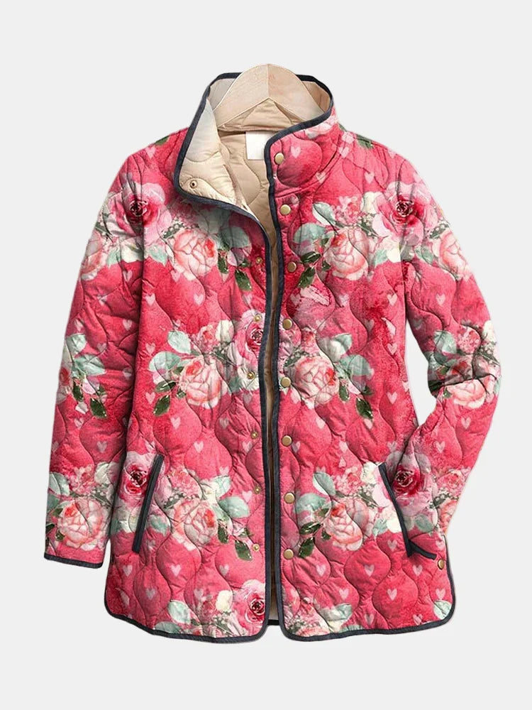 Mariam - Women's Quilted Jacket with Rose Floral Print