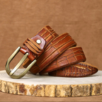 Mark - Men's Embossed Genuine Leather Belt with Brass Buckle