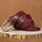 Mark - Men's Embossed Genuine Leather Belt with Brass Buckle
