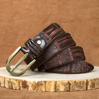 Mark - Men's Embossed Genuine Leather Belt with Brass Buckle