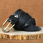 Mark - Men's Embossed Genuine Leather Belt with Brass Buckle