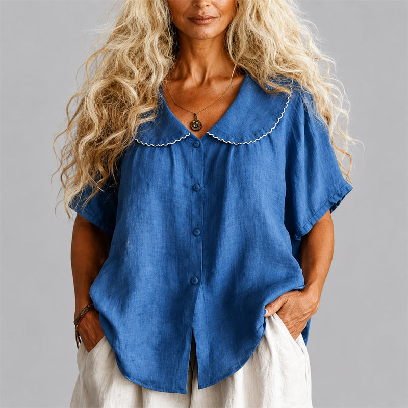 Marlowe - Women's Scalloped Collar Button Blouse