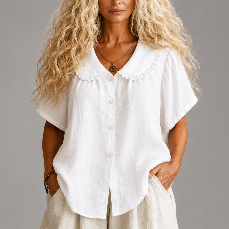 Marlowe - Women's Scalloped Collar Button Blouse