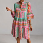 Meadow - Women's Geometric Patchwork Tiered Mini Dress