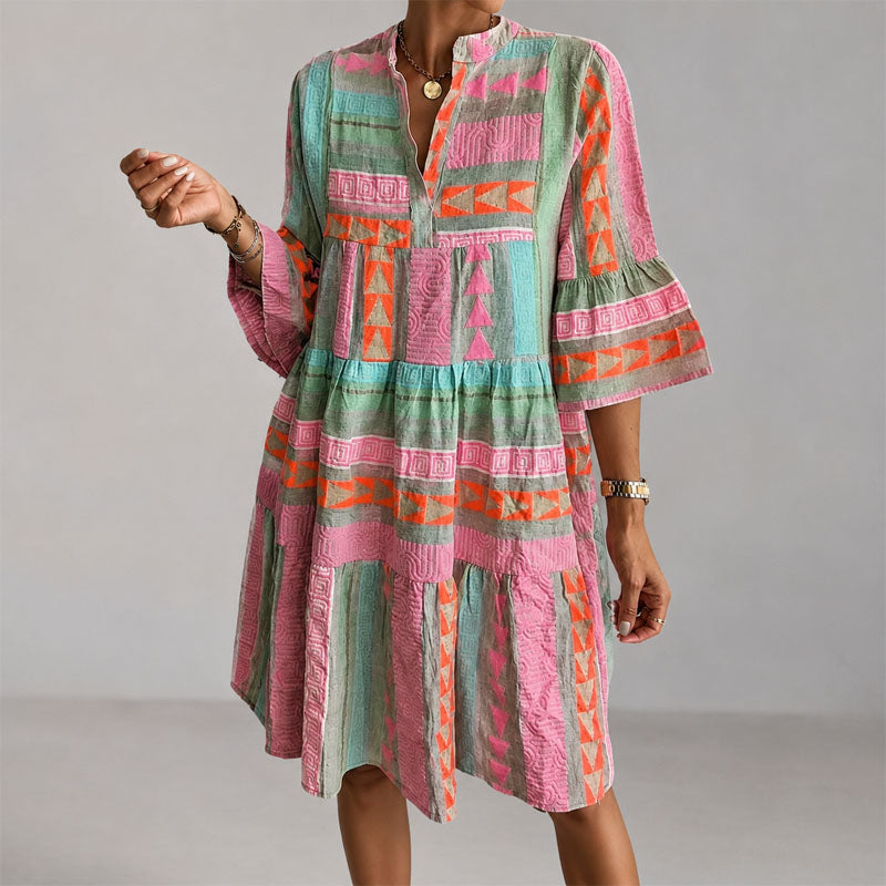 Meadow - Women's Geometric Patchwork Tiered Mini Dress