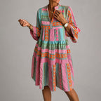 Meadow - Women's Geometric Patchwork Tiered Mini Dress