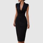 Michelle - Women's Draped Sleeveless Bodycon Midi Dress