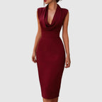 Michelle - Women's Draped Sleeveless Bodycon Midi Dress