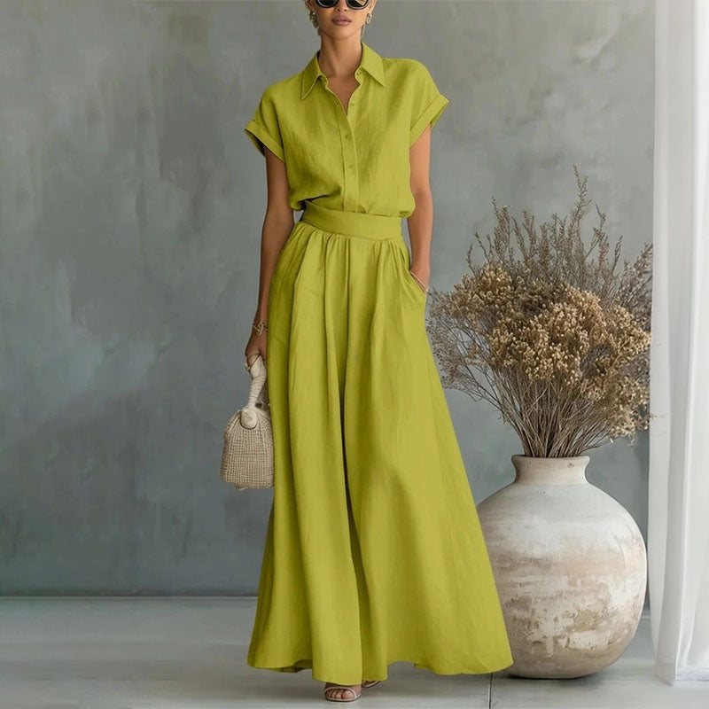 Monica - Women’s Linen Look Shirt & Pants Set