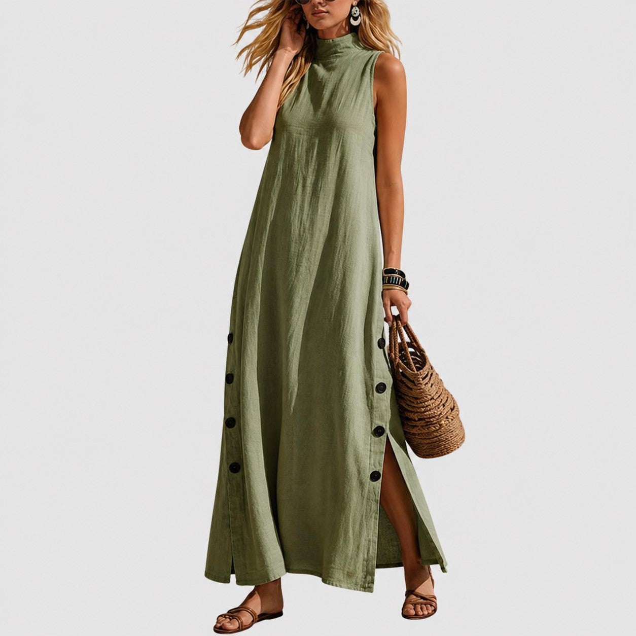 Naomi - Women's Sleeveless Linen Look Maxi Dress