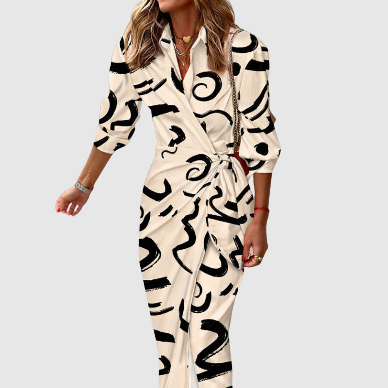 Natalie - Women's Printed Wrap Tie Midi Dress