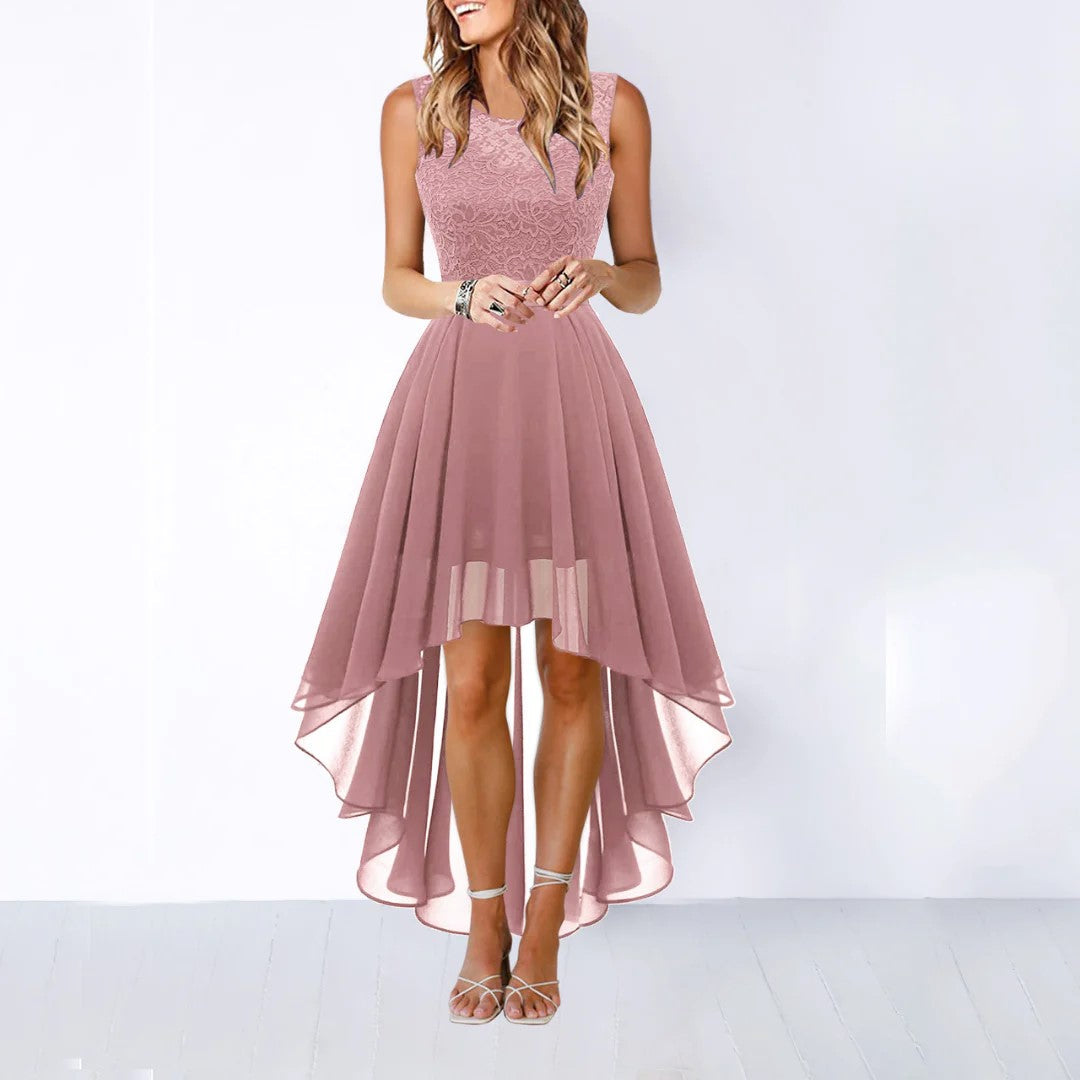 Natalie - Women’s Romantic Lace & Hi-Low Chiffon Dress