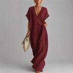 Nellie - Women's Linen-Look Lace-Trim Maxi Dress