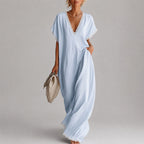 Nellie - Women's Linen-Look Lace-Trim Maxi Dress